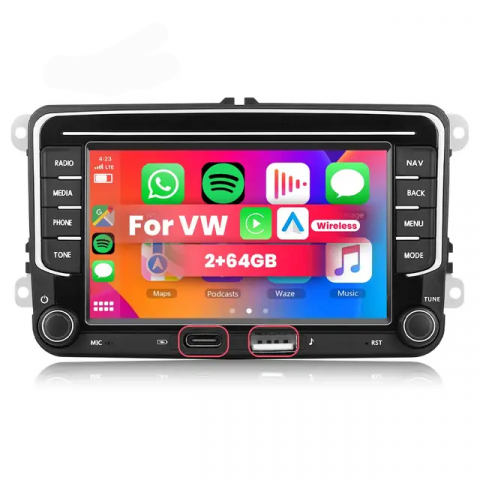 Navigație Android,Volkswagen, Skoda, Seat - 2+64 GB, USC C Frontal,CarPlay & Android Auto, ecran 7"|Compatbil Golf 5, Golf 6, Jetta, Passat B6/B7/CC, Polo, Tiguan [1]