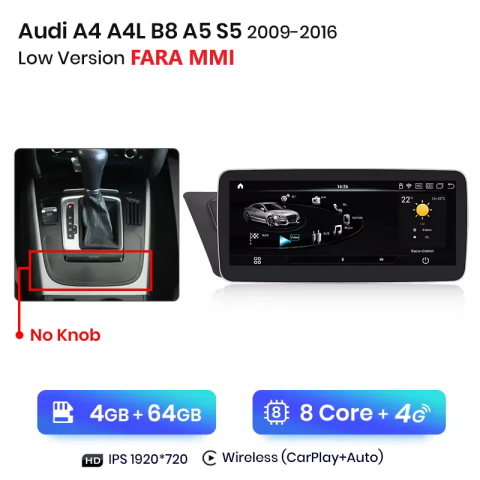 Navigatie Audi A4 B8 / A5 (2009-2016) 4+64GB, ecran FHD 10.33 inch. CarPlay si Android Auto, slot SIM 4G, FARA MMI [1]
