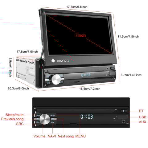 Navigație Auto 1 DIN Android 13, Ecran 7" HD 1080P, 2GB+32GB, GPS, WiFi, Bluetooth, FM Radio [9]