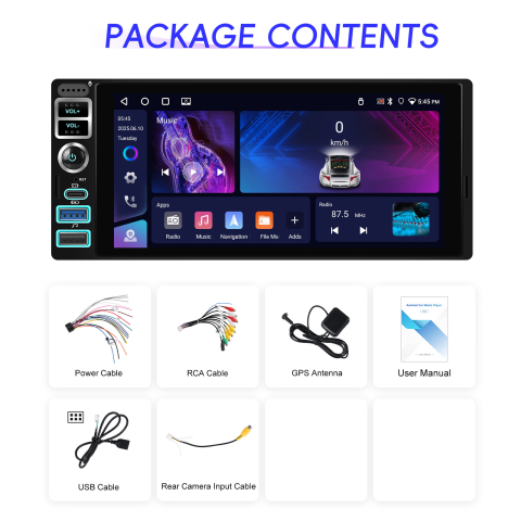 Navigatie Auto 1DIN cu Android, 4GB RAM + 64GB, Ecran 6.9 inch IPS, CarPlay și Android Auto Wireless, GPS, WiFi [8]