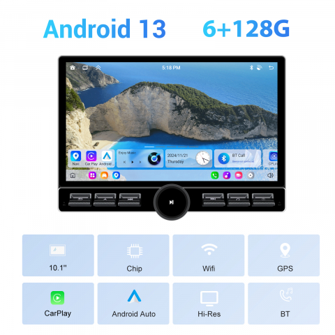 Navigație Auto Android 13 QLED 10.1" 6GB RAM + 128GB ROM, GPS, Bluetooth 5.0, WiFi,FM/RDS, USB [10]