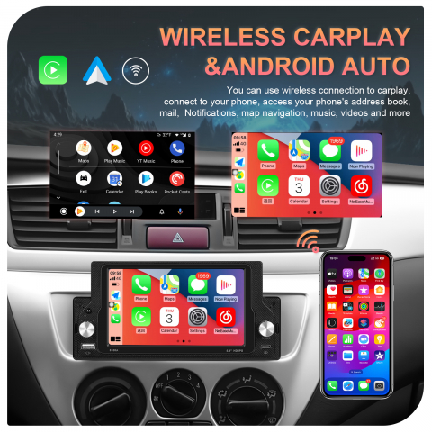 Navigație auto universală 1DIN Android 13, ecran 5.9” HD, 2+64GB, CarPlay & Android Auto, GPS, Bluetooth, USB, Wi-Fi [2]