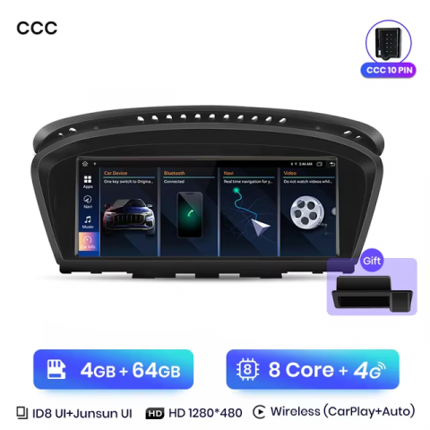 Navigație BMW Seria 5 E60/E61/E63/E64/E90/E91/E92 (2004-2012) CCC - CarPlay, Android Auto, 4GB RAM, 64GB ROM, 4G SIM, DSP + Cameră AHD CADOU [1]