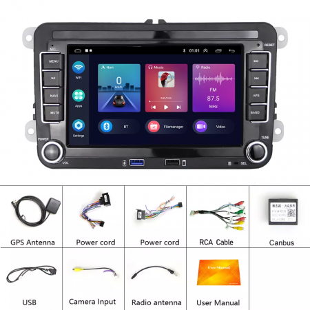 Navigatie Volkswagen, Skoda, Seat cu Android 13, Carplay, 2GB RAM 64GB ROM, Ecran de 7 Inch, dedicata Golf 5, Golf 6, Jetta, Passat B6, CC, B7, Polo, Tiguan, Touran, Skoda, Seat RESIGILAT [16]