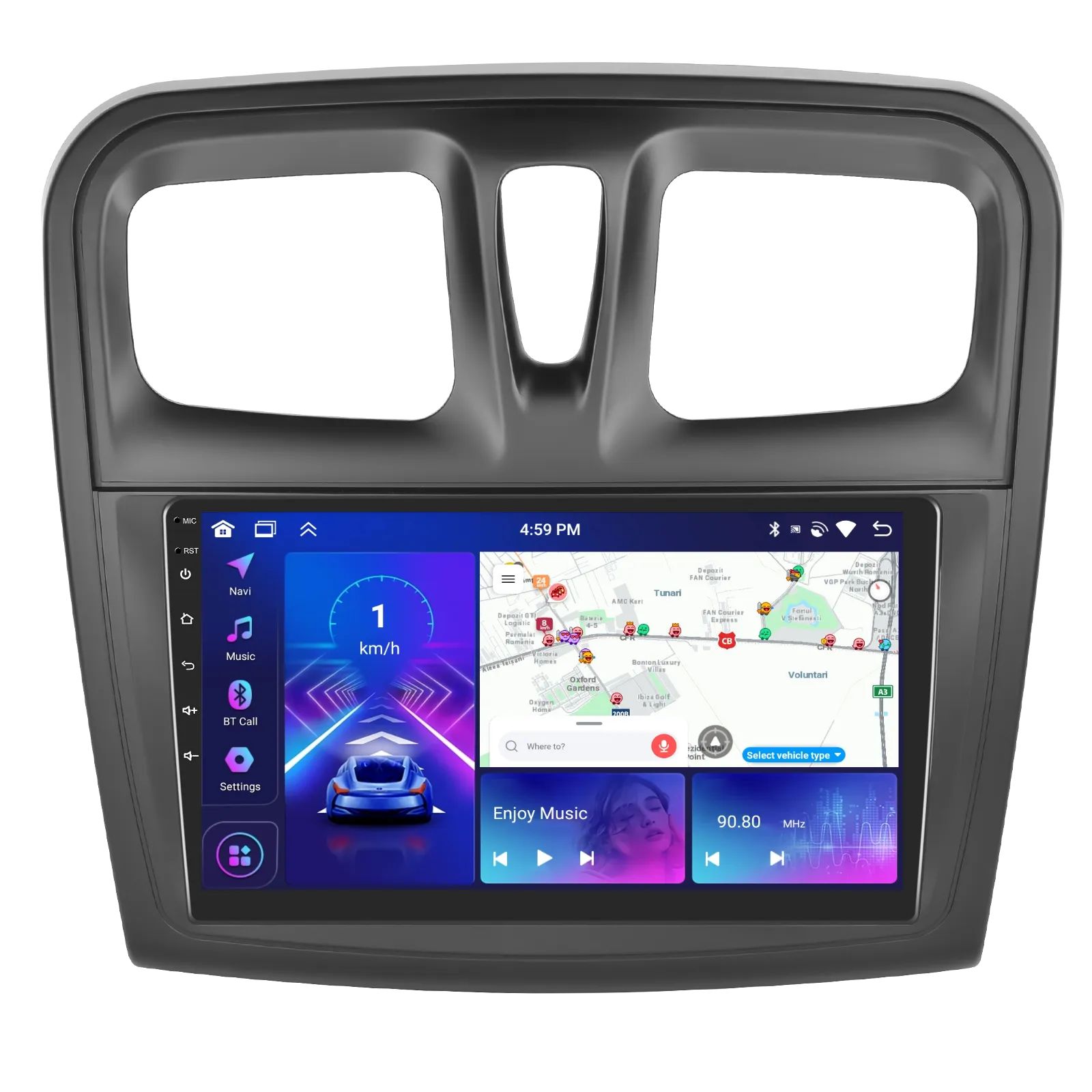 Dacia Logan (2012–2020) - Navigație Dacia Logan, Duster, Sandero (2012-2020) 4GB 64GB, Android 13 cu CarPlay și Android Auto Wireless Ecran 9 Inch, GPS, WiFi Integrat, DSP