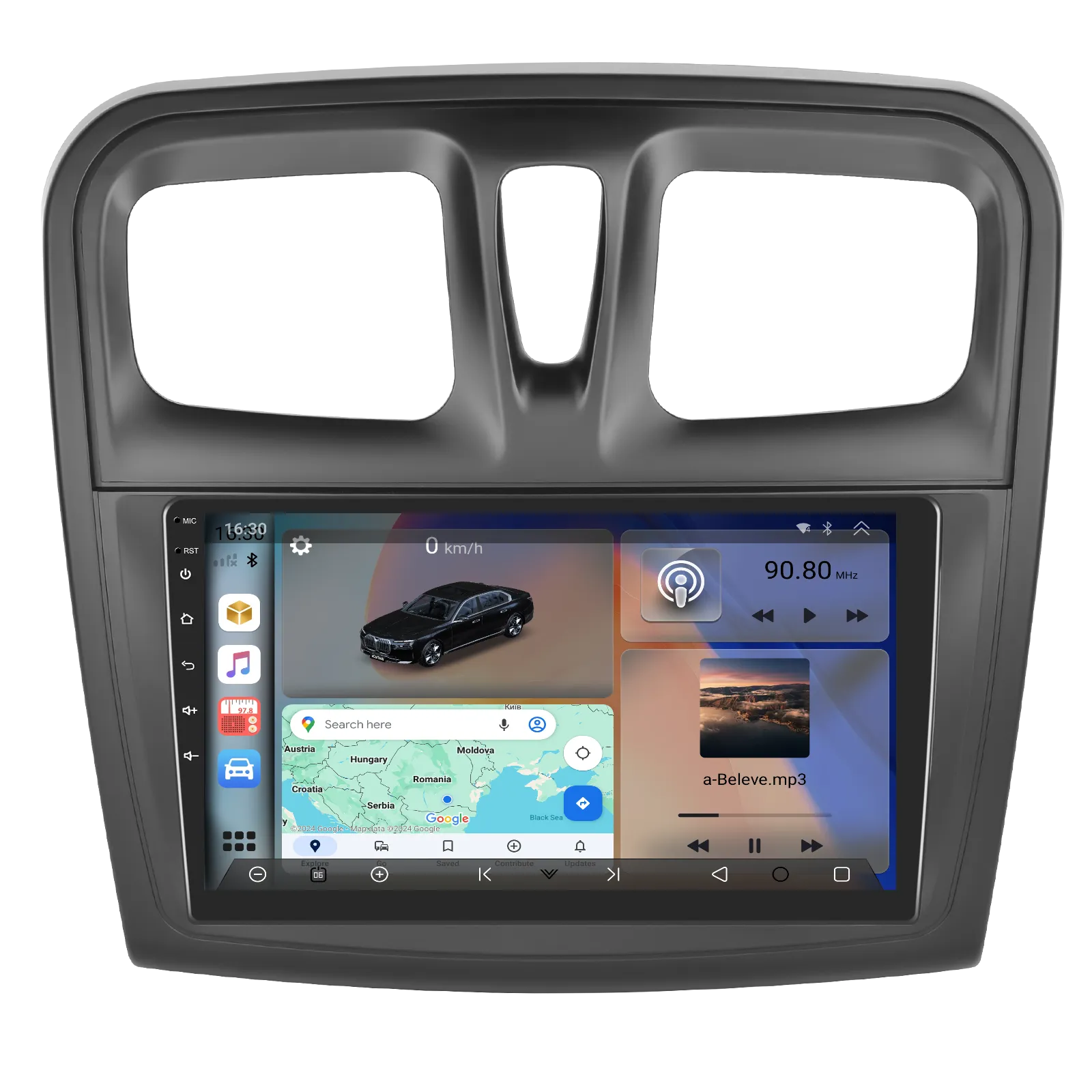 Dacia Logan (2012–2020) - Navigatie 2K QLED, Dacia Logan, Duster, Sandero (2012-2020), 4 GB RAM, SLOT SIM 4G, DSP, CarPlay si Android Auto ecran 9.36 inch