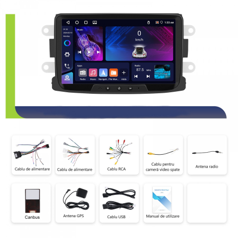 Navigatie Dacia Logan, Duster, Sandero (2012-2020) cu Android 13 ,4GB ROM 64GB, RDS, CarPlay si Android Auto, ecran 7 inch [9]