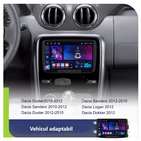 Navigatie Dacia Logan, Duster, Sandero (2012-2020) cu Android 13 ,4GB ROM 64GB, RDS, CarPlay si Android Auto, ecran 7 inch [1]