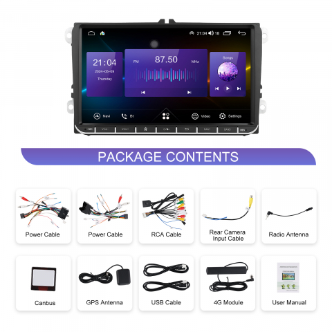 Navigatie dedicata Volkseagen, Skoda, Seat cu Android 4 GB RAM 32 GB ROM, Slot SIM 4G, DSP, CarPlay si Android Auto wi-fi, ecran de 9 inch [17]