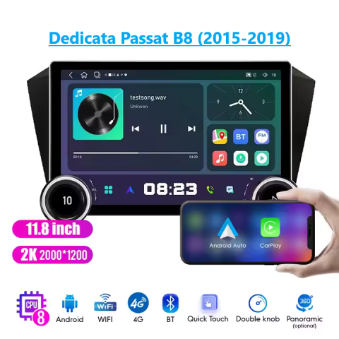 Navigație DIAMOND QLED pentru VW Passat B8 (2015–2019) cu ecran 11.8”, Android, 4+64 GB, Octa-Core. GPS, YouTube, Waze, Android Auto. [2]