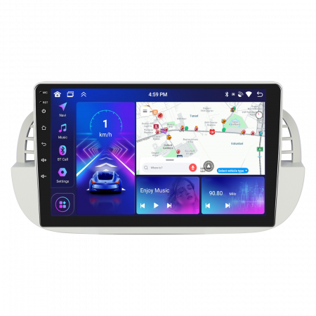 Fiat 500 (2007-2014) - Navigatie FIAT 500 (2007-2015), Android 13, 4GB RAM 64GB, DSP, Carplay si Android auto, ecran 9 inch alb
