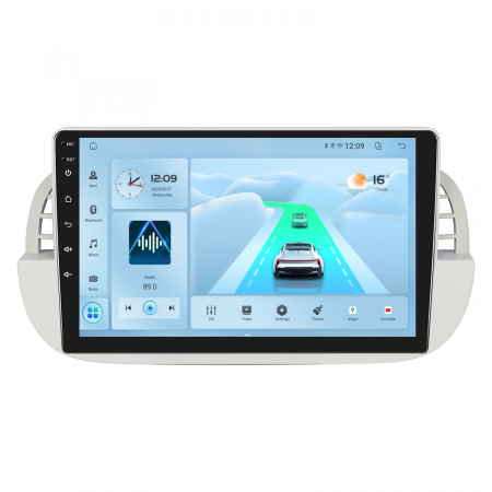 Fiat 500 (2007-2014) - Navigatie FIAT 500 (2007-2015), Android 12, 2GB RAM 32GB, DSP, Carplay si Android auto, ecran 9 inch alb