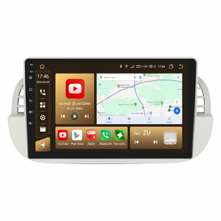 Fiat 500 (2007-2014) - Navigatie FIAT 500 (2007-2015), Android 12, 8GB RAM 128GB, SLOT SIM 4G, DSP, Carplay si Android auto, ecran 9 inch alb