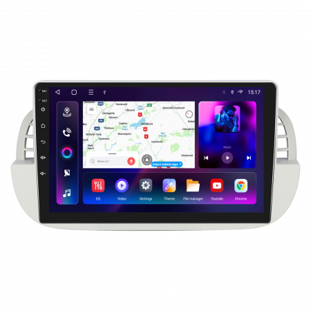 Fiat 500 (2007-2014) - Navigatie FIAT 500 (2007-2015), Android 12, 4GB RAM 64GB, SLOT SIM 4G, DSP, Carplay si Android auto, ecran 9 inch alb