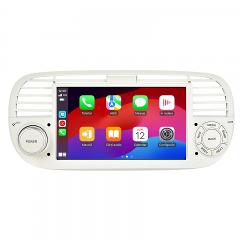 Navigatie Fiat 500 (2007-2015) cu Android 12, 2GB 32GB,SLOT SIM 4G, Carplay și Android Auto Wi-fi, ecran 7 inch Rama Alba [1]