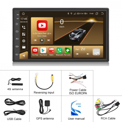 Navigatie Universala 2DIN Topway TS18A,4GB RAM 64GB ROM,SLOT SIM 4G, CarPlay si Android Auto WI-FI, Ecran 7 inch PREMIUM [13]