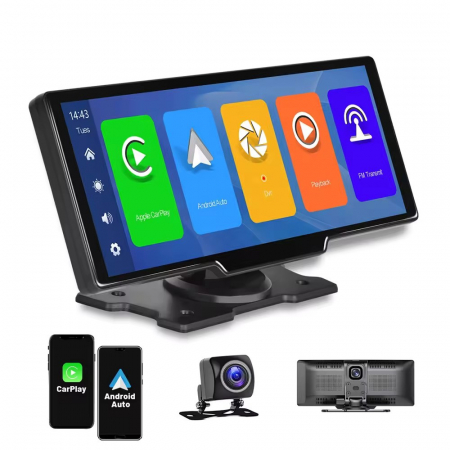 Navigatie GPS Portabil - Navigatie GPS Portabil, Universal, CarPlay si Android Auto WI-FI, Camera fata si spate, card memorie SD 64GB, ecran tactil HD 9.3 inch