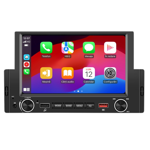 Navigatie universala - Navigatie MP5 Player Auto 1DIN Universal, CarPlay si Android Auto, Bluetooth, 2X USB frontal si Slot Card Micro SD, RCA Subwoofer, ecran 7 Inch