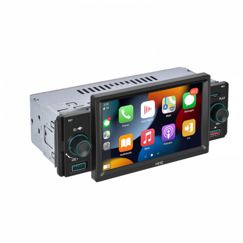 Navigatie universala - Navigatie MP5 Player Auto 1DIN Universal, CarPlay si Android Auto, Bluetooth, 2X USB frontal si Slot Card Micro SD, RCA Subwoofer, ecran 7 Inch