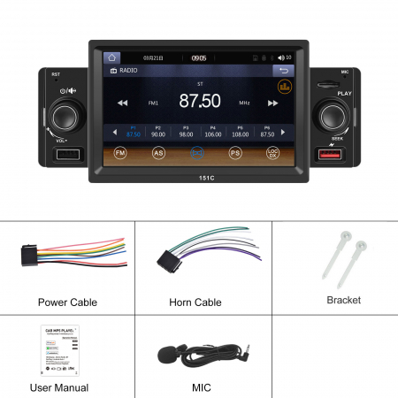 Navigatie MP5 Player Auto 1DIN Universal, CarPlay si Android Auto, Bluetooth, 2X USB frontal si Slot Card Micro SD, RCA Subwoofer, ecran 7 Inch [3]
