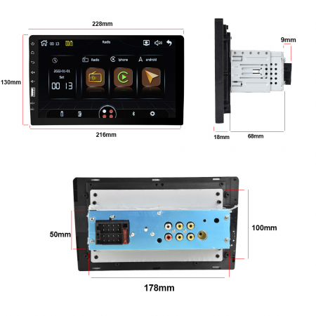 Navigatie MP5 Player Auto 1DIN Universal, CarPlay si Android Auto, Bluetooth, USB frontal, RCA Subwoofer, ecran 9 Inch [2]