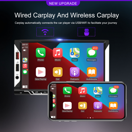 Navigatie MP5 Player Auto 2DIN Universal, cu Carplay si Android Auto Wireless, Bluetooth, USB. 4x60W, ecran tactil 7 inch [5]