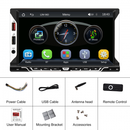 Navigatie MP5 Player Auto 2DIN Universal, cu Carplay si Android Auto Wireless, Bluetooth, USB. 4x60W, ecran tactil 7 inch [6]