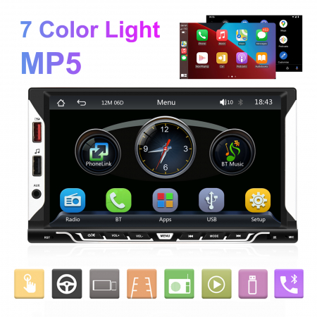 Navigatie MP5 Player Auto 2DIN Universal, cu Carplay si Android Auto Wireless, Bluetooth, USB. 4x60W, ecran tactil 7 inch [2]