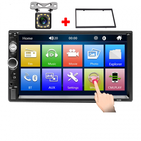 Navigatie universala - *PROMO* Set MP5 Player Auto, MirrorLink, 2DIN Bluetooth, AUX, USB, Card SD+Camera marsarier+Rama