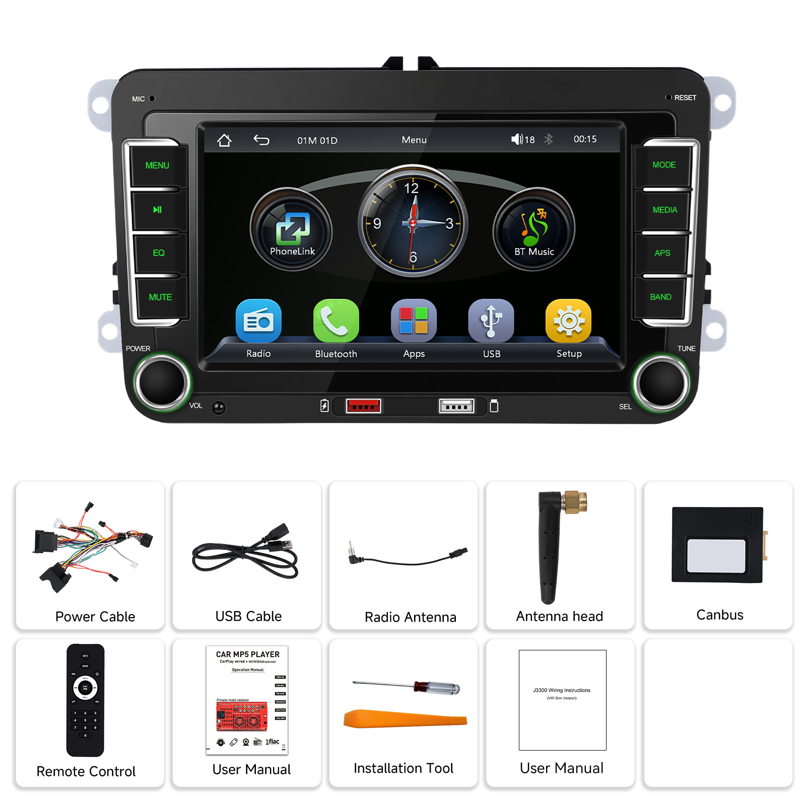 Navigație MP5 Player auto Volkswagen Skoda Seat, ecran 7 inch, CarPlay și Android Auto Wireless, Bluetooth, FM AM RDS, USB, 4x45W, ecran 7 inch HD RSG [5]