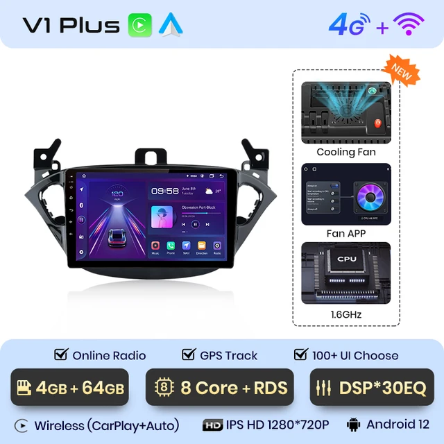 Navigatie Opel Corsa E (2015-2019) cu Android 12, DSP 4GB RAM 64GB ROM, SIM 4G, CarPlay si Android Auto Wi-fi, Youtube, Waze, ecran HD 9 Inch [1]