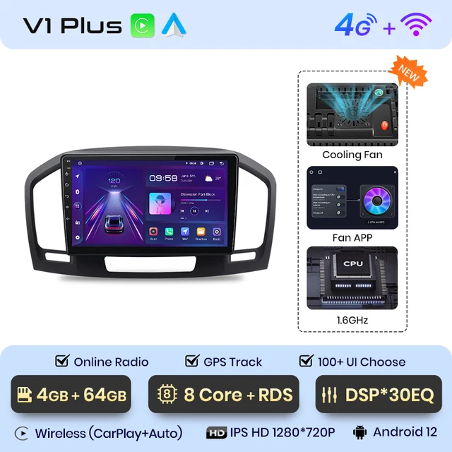 Navigatie Opel Insignia (2008-2017) cu Android 12, DSP 4GB RAM 64GB ROM, SLOT SIM 4G, CarPlay si Android Auto Wi-fi, Youtube, Waze, ecran HD 9 Inch [1]