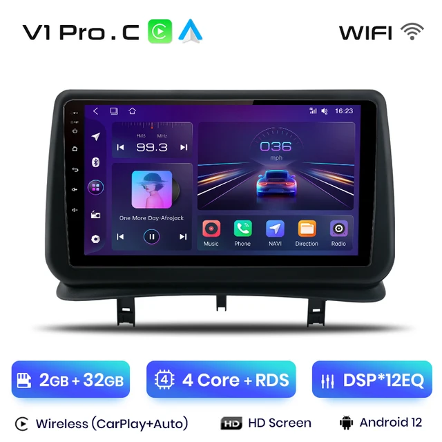 Navigatie Renault Clio 3 (2005-2014), 2GB RAM 32GB ROM, Android 12, CarPlay si Android Auto Wi-fi, Youtube, Waze, ecran HD 9 Inch [1]