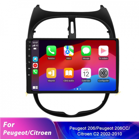 Navigatie Peugeot 206 Citroen C2 (2002-2010) OEM cu Android, 4GB RAM 64GB ROM, cu SOLT SIM 4G, DSP, ecran 9 Inch,Carplay si Android Auto [4]