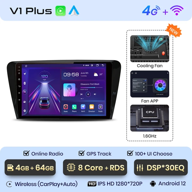 Navigatie Skoda Octavia 3 (2013-2018), Android 12, 4GB 64GB, SIM 4G, CarPlay si Android Auto ecran 10.1 Inch [1]