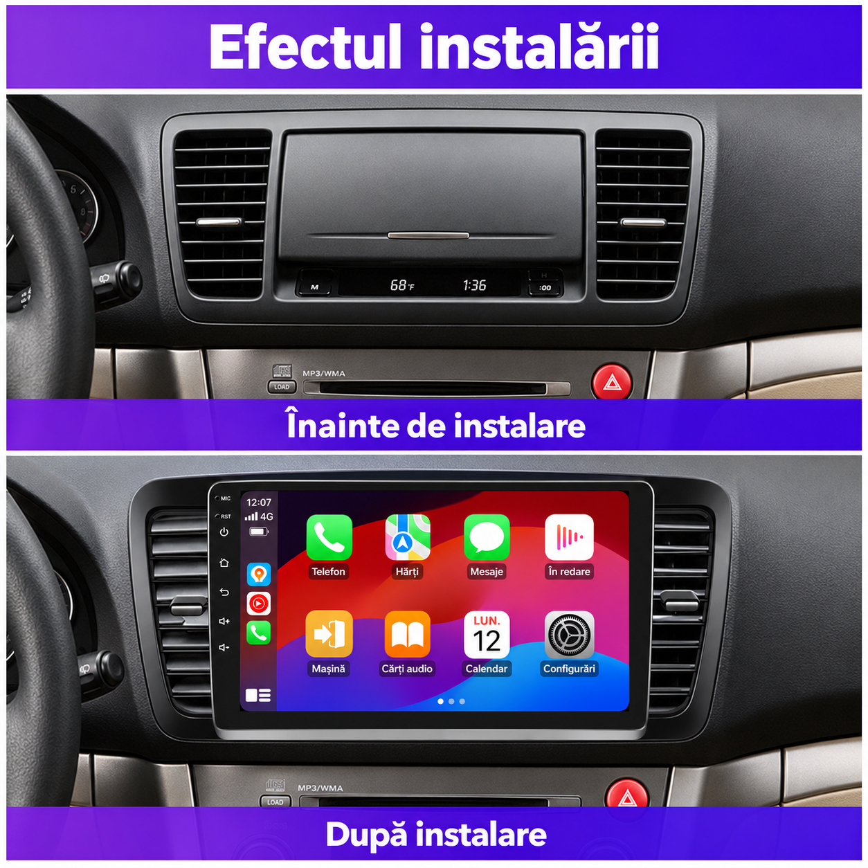 Navigație Auto Dedicată Subaru Legacy (2004-2010), Android 14, 9" IPS HD, 2GB RAM + 32GB, CarPlay/Android Auto Wireless, Wi-Fi, Bluetooth 5.4, DSP, 4x45W [1]
