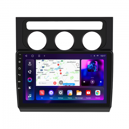 Touran (2003-2020) - Navigatie Touran 1 (2003-2010) cu Android 12, 4GB RAM 64GB ROM, SIM 4G, DSP, CarPlay si Android Auto Wi-fi, Youtube, Waze, ecran HD 10.1 Inch Rama neagra