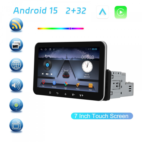 Navigatie Universala 1DIN, 2+32GB, Android 15, CarPlay si Android Auto, Topway, USB, Bluetooth ecran 7 inch negru [3]