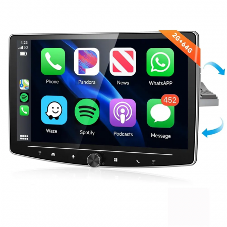 Navigatii 1 DIN - Navigatie universala 1DIN, 2GB 64GB, CarPlay si Android Auto wi-fi, Bluetooth, USB, Waze, Youtube, ecran rotativ 180°, 10.1 Inch