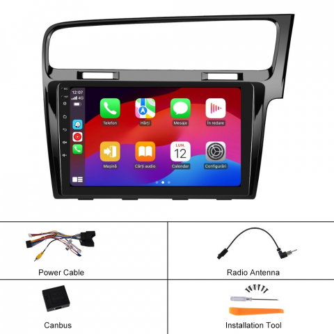 Navigatie Volkswagen GOLF 7 (2012-2020) Android 12, 8GB RAM 128GB, SLOT SIM 4G, DSP, CarPlay si Android Auto Wi-fi, Youtube, Waze, ecran HD 10.1 Inch - NEGRU [14]