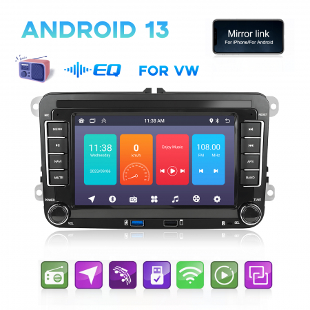 Navigatie Volkswagen|Skoda|Seat cu Android 10, Ecran de 7 Inch, 7 culori, 2x USB Frontal, dedicata Golf 5, Golf 6, Jetta, Passat B6, CC, B7, Polo, Tiguan, Touran, Skoda, Seat [3]