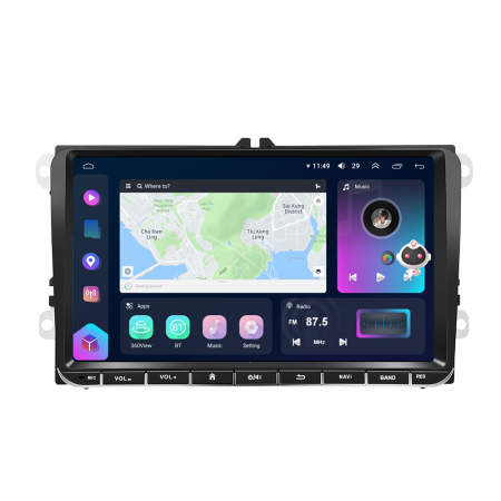 Skoda Rapid (2013-2018) - Navigatie Volkswagen|Skoda|Seat cu Android 13, 8GB 128G, SLOT SIM 4G, CarPlay si Android Auto, dedicata Golf 5, Golf 6, Jetta, Passat B6, CC, B7, Polo, Tiguan, Touran, Skoda, Seat ecran QLED 9 inch