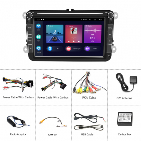 Navigatie Volkswagen|Skoda|Seat cu Android 2GB RAM 32GB, CarPlay Wireles Ecran de 8 Inch, dedicata Golf 5, Golf 6, Jetta, Passat B6, CC, B7, Polo, Tiguan, Touran, Skoda, Seat [17]