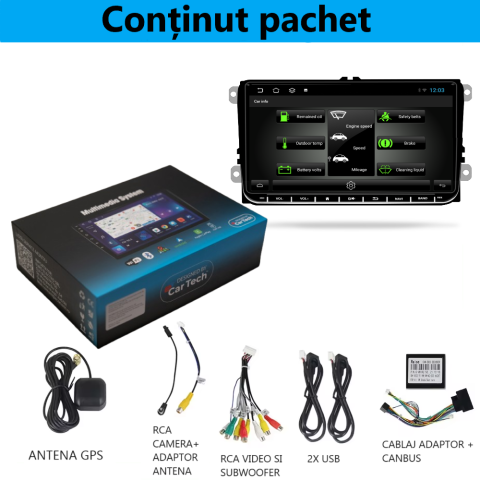 Navigatie VW,Skoda,Seat cu Android 14, CarPlay si Android Auto, dedicata Golf 5, Golf 6, Jetta, Passat B6, CC, B7, Polo, Tiguan, Touran, Skoda, Seat ecran 9 inch [1]