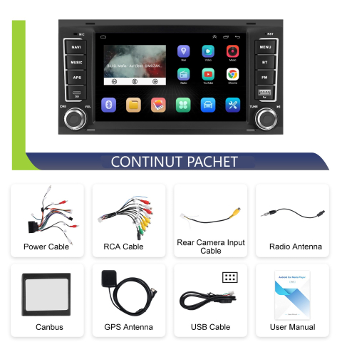 Navigatie Vw Touareg/Transporter (2004-2011) 4GB RAM 64 GB ROM, Android 15, carplay si Android auto wifi ecran 7 inch [5]