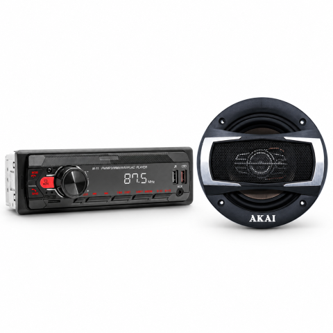 Playere auto - Pachet Audio Auto AKAI, MP3 Player M11 cu Bluetooth, Control prin Aplicație Mobilă, USB, AUX, Radio FM, Lumini RGB + Set 2 Boxe Auto AKAI ACS-506, 5”, 3 Căi, 180W