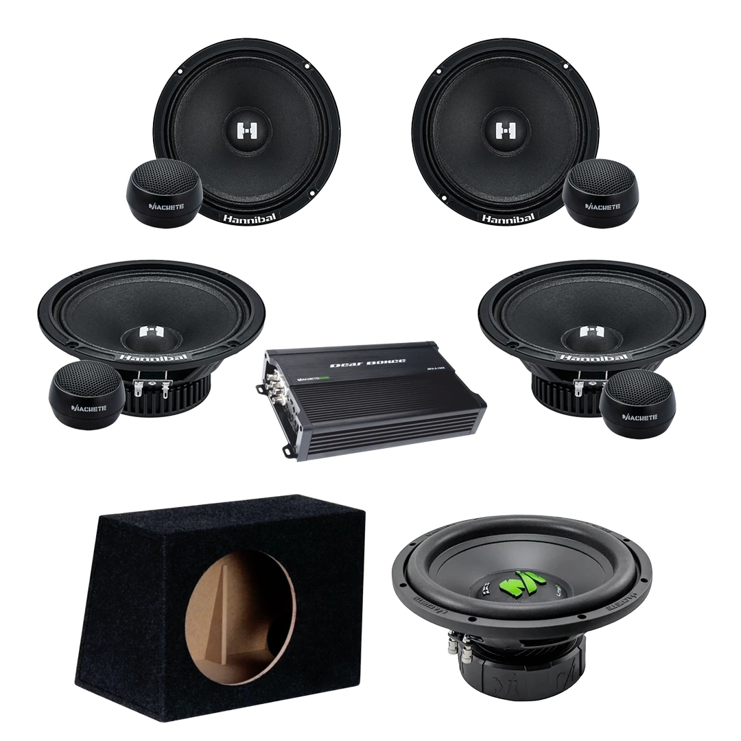 Subwoofer Auto - SET Difuzoare auto cu Subwoofer, Cabluri si statie DEAF BONCE HANNIBAL 1000 W