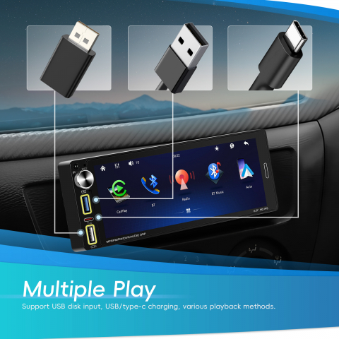 Player Auto 1DIN universal 6.9 inch, MP5 Playe cu Carplay și Android Auto fara fir, Bluetooth, USB [4]