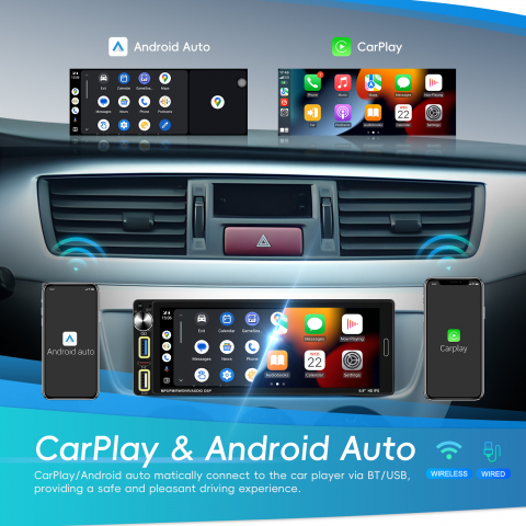 Player Auto 1DIN universal 6.9 inch, MP5 Playe cu Carplay și Android Auto fara fir, Bluetooth, USB [1]
