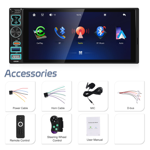 Player Auto 1DIN Multimedia cu Carplay si Android auto wireless, bluetooth, usb, ecran HD 6.8 inch [8]